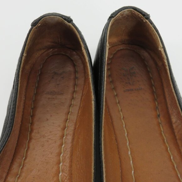 Frye Women 7.5 M CARSON Ballet Flat 8012044 Black Genuine Leather Shoes Slip On - Picture 10 of 15